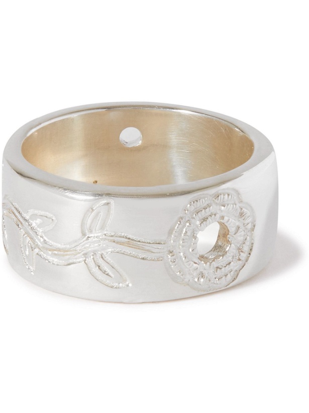 Photo: Bleue Burnham - The Climbing Rose Engraved Recycled Sterling Silver Ring - Silver