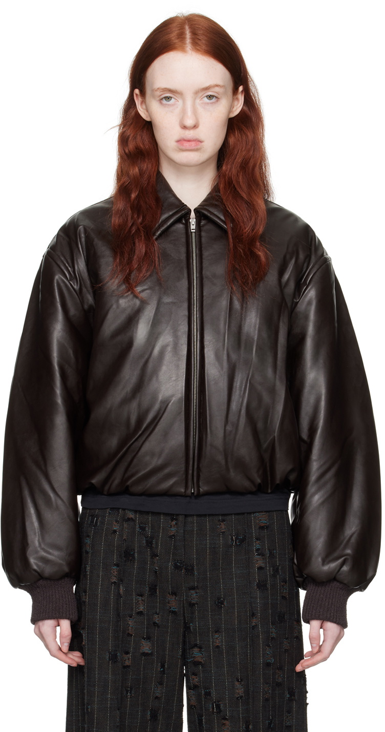 Acne Studios Brown Coated Faux-Leather Bomber Jacket Acne Studios