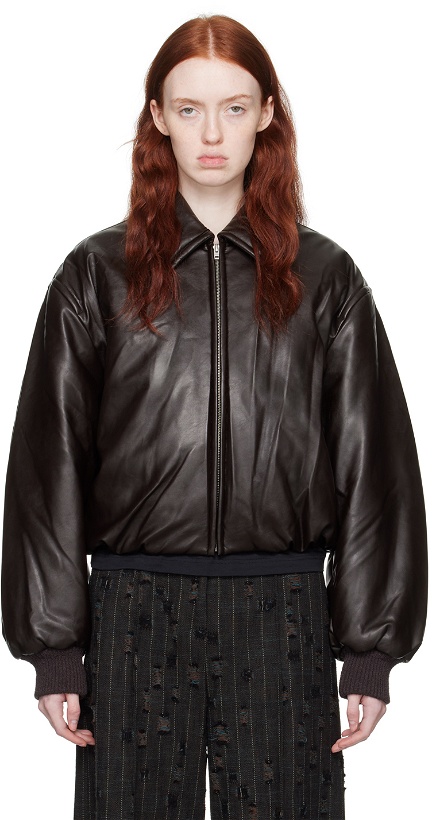 Photo: Acne Studios Brown Coated Faux-Leather Bomber Jacket