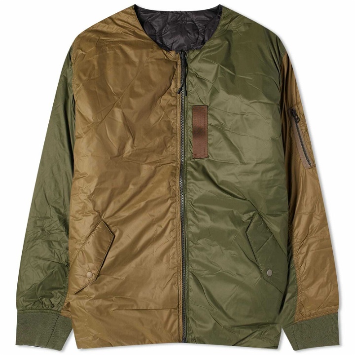 Photo: Taion Men's x Beams Lights Reversible MA-1 Down Jacket in Multi/Black