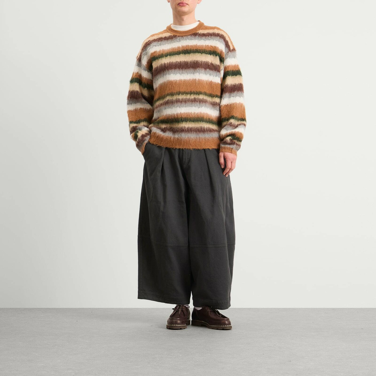 Bound Men's Alpaca Brushed Stripe Jumper in Tan Multi