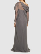 ALBERTA FERRETTI Draped Chiffon & Satin Long Sleeve Dress