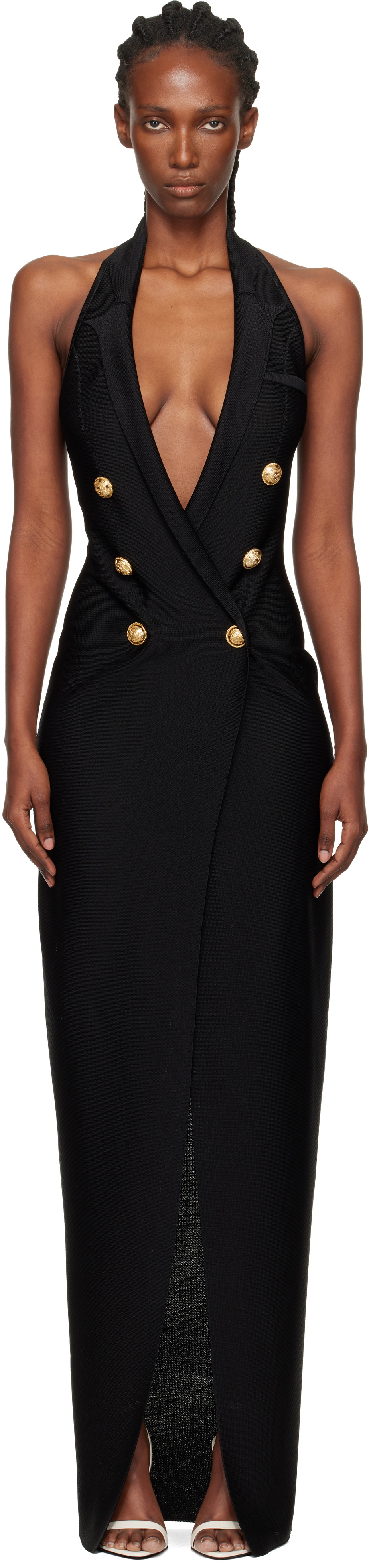 Balmain Black Halter Neck Knit Maxi Dress