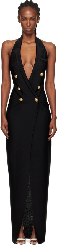 Photo: Balmain Black Halter Neck Knit Maxi Dress