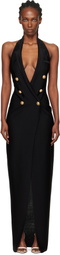 Balmain Black Halter Neck Knit Maxi Dress