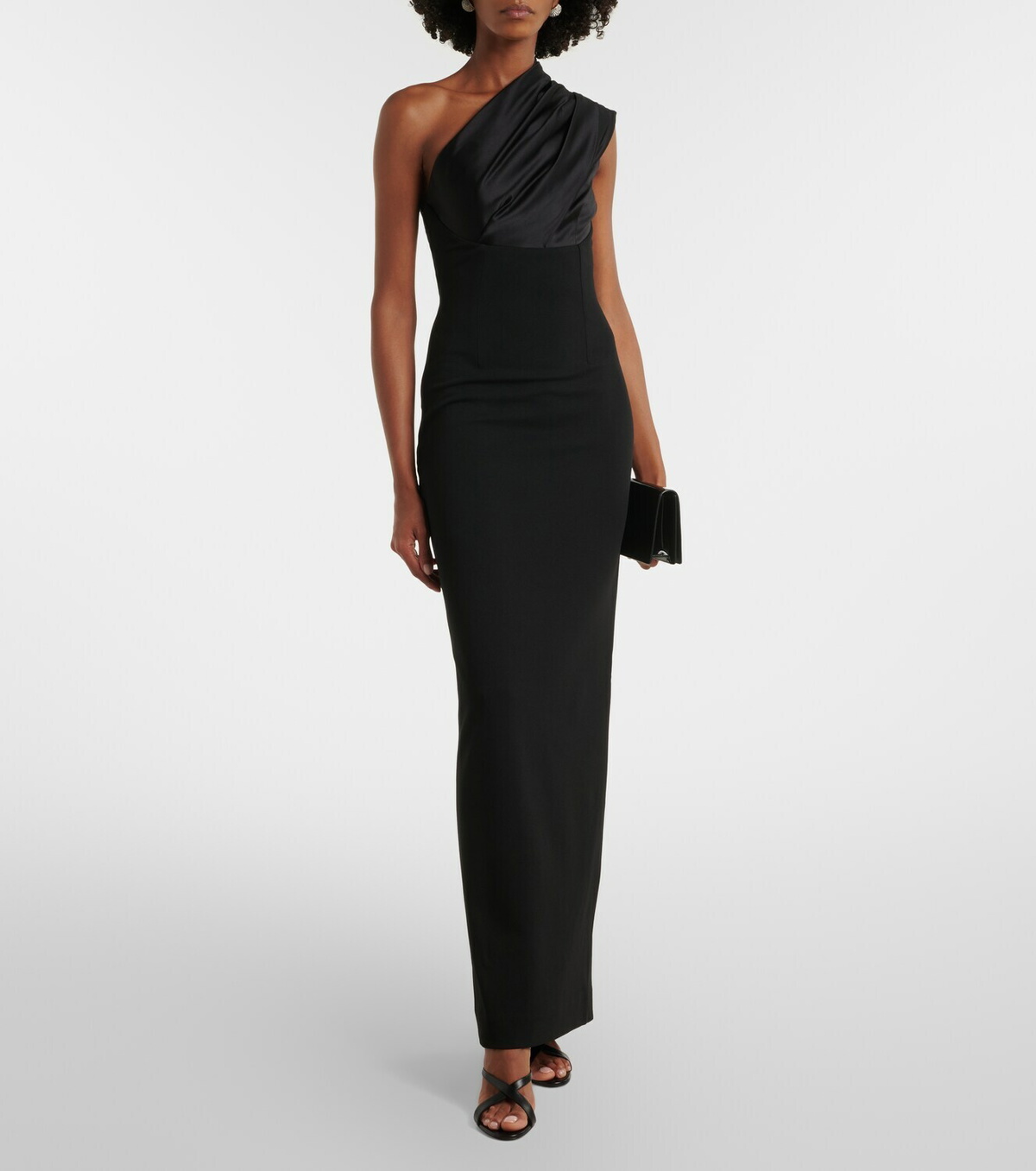 Solace London Gracie one-shoulder satin-trimmed gown