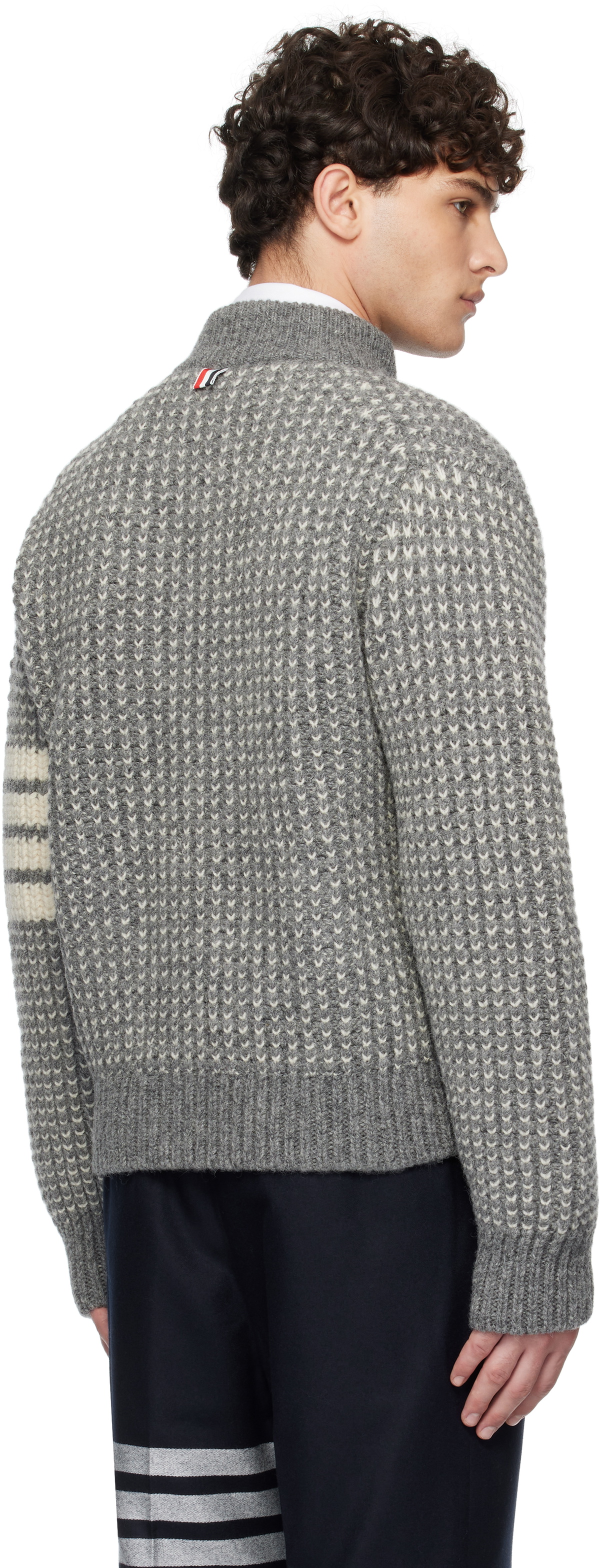Thom Browne Gray Irish Wool 4-Bar Bomber Jacket