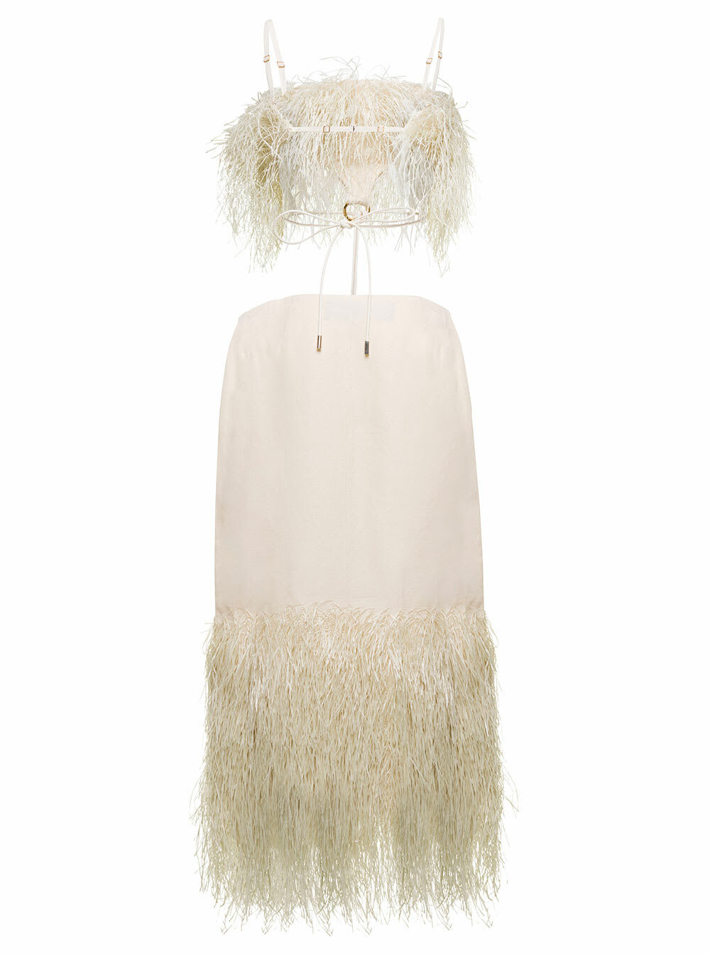 Jacquemus la Robe Raphia Midi Cream White Dress With Fringes And Cut-out In Cotton Canvas Woman