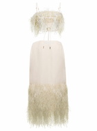 Jacquemus la Robe Raphia Midi Cream White Dress With Fringes And Cut-out In Cotton Canvas Woman