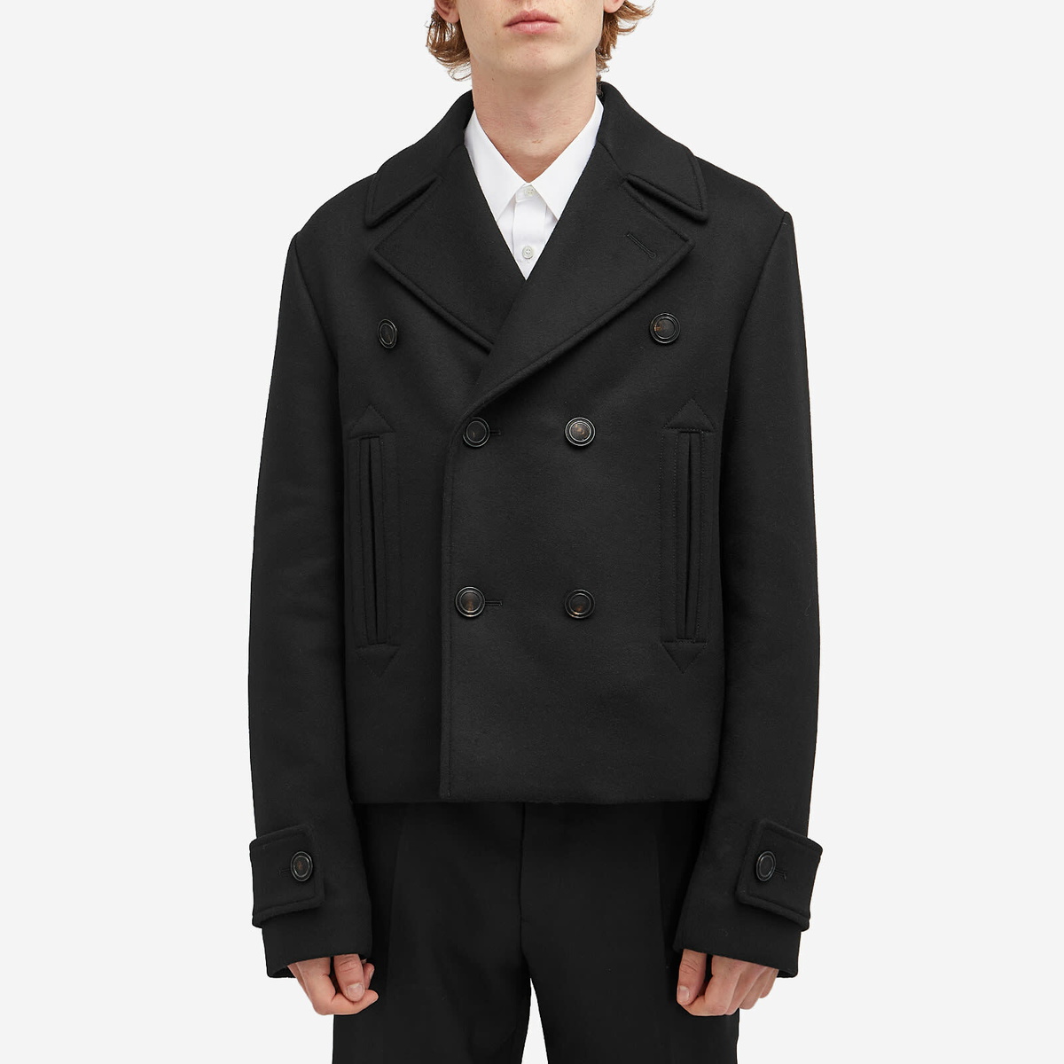 Alexander McQueen Men's Wool Felt Double Breasted Jacket in Black