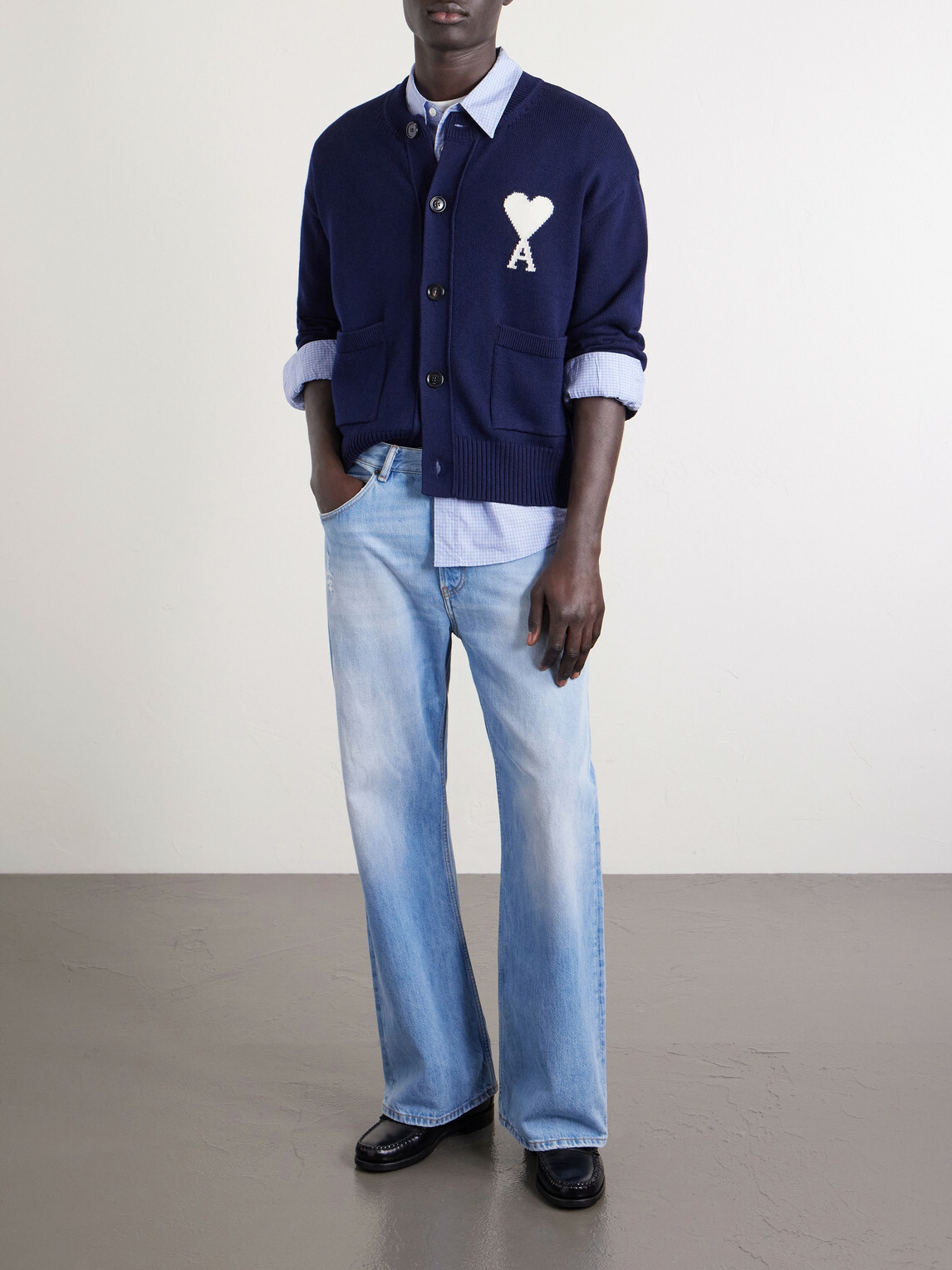 AMI PARIS - Logo-Intarsia Virgin Wool and Cotton-Blend Cardigan