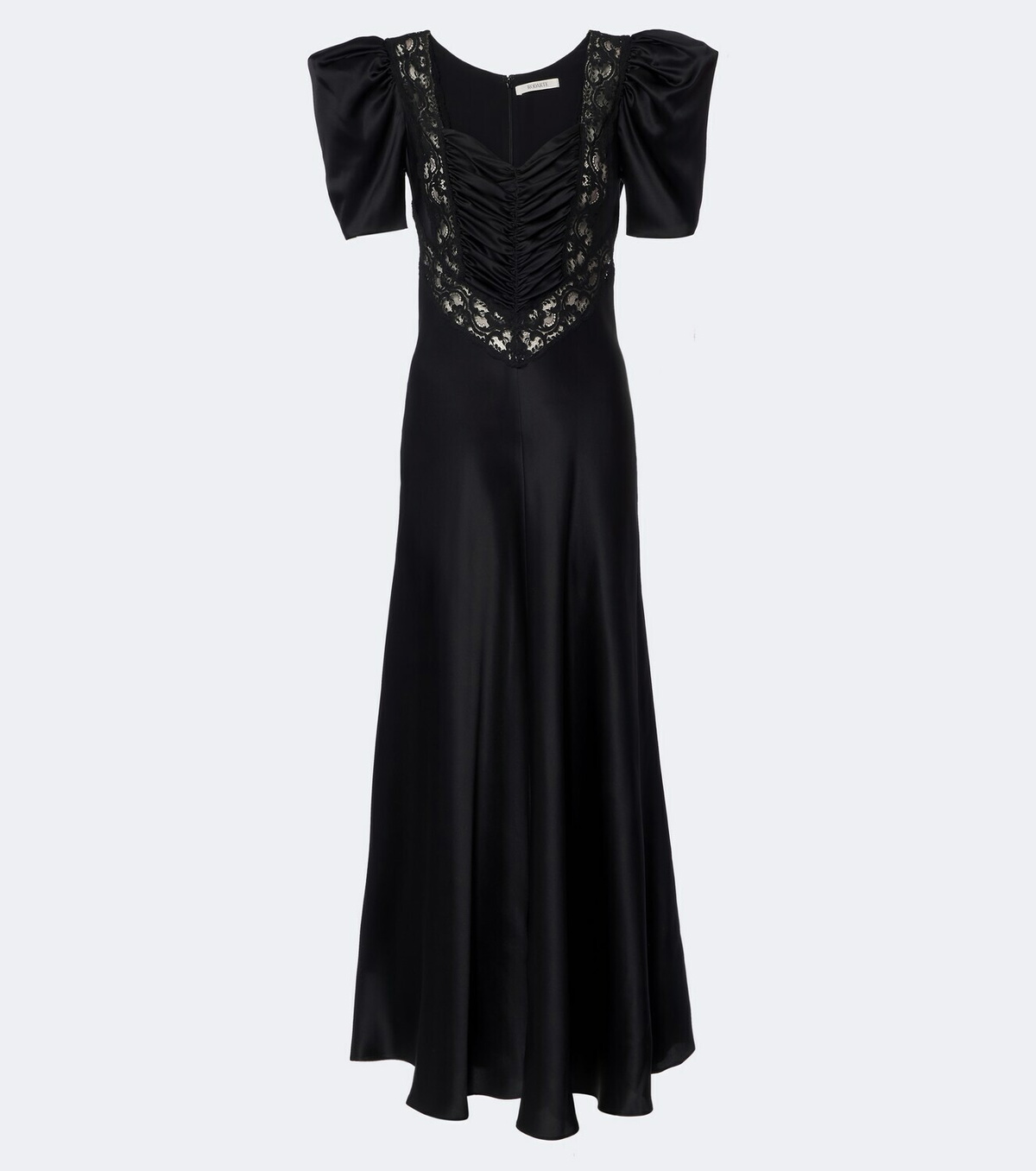 Rodarte Lace-trimmed ruched silk satin gown