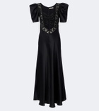 Rodarte Lace-trimmed ruched silk satin gown