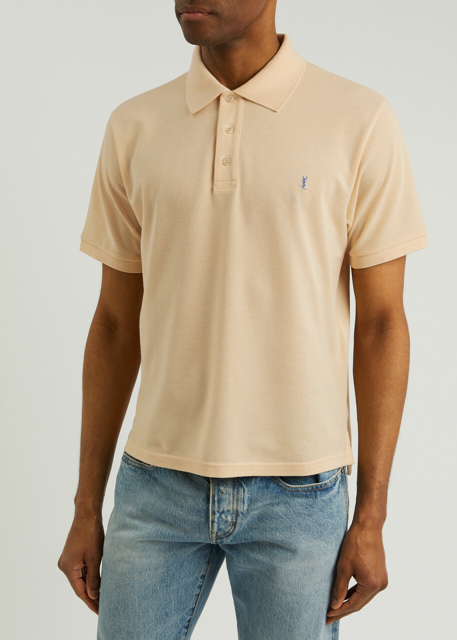 Saint Laurent Logo-embroidered Piqué Cotton-blend Polo Shirt Yellow