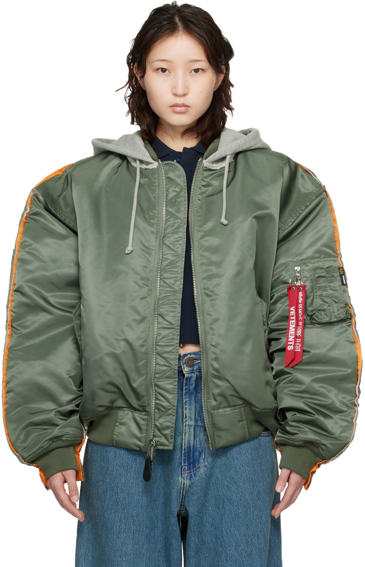 VETEMENTS Khaki Alpha Industries Edition Attached Hood Bomber Jacket