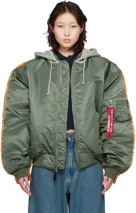 Photo: VETEMENTS Khaki Alpha Industries Edition Attached Hood Bomber Jacket