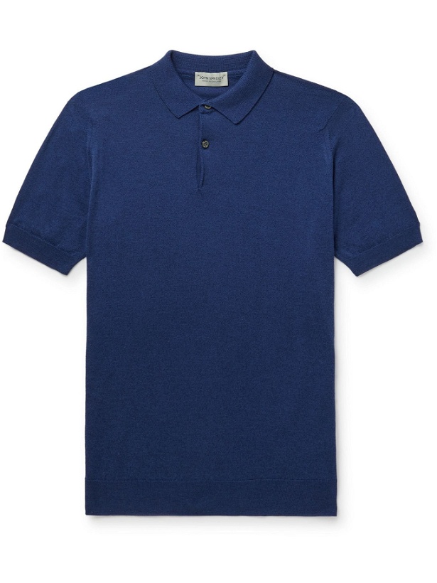 Photo: JOHN SMEDLEY - Payton Slim-Fit Wool and Cotton-Blend Polo Shirt - Blue