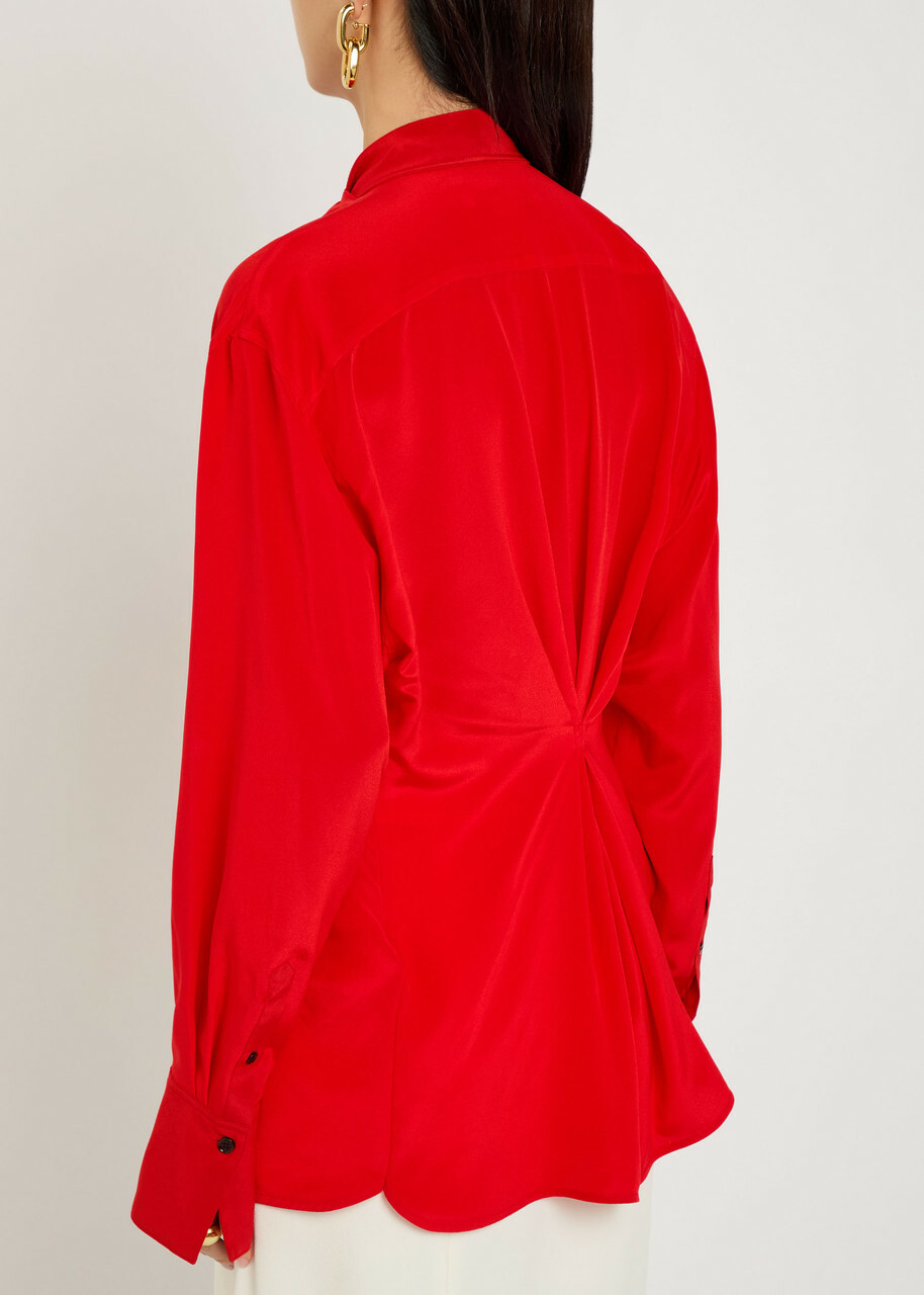 Victoria Beckham Draped Asymmetric Silk Blouse Red
