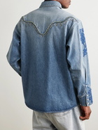 Valentino Garavani - Embellished Embroidered Denim Overshirt - Blue