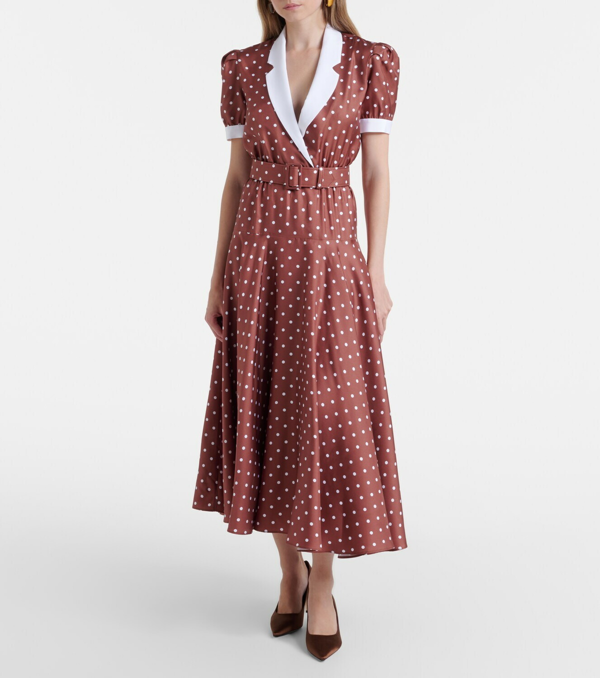 Rodarte Belted polka-dot silk twill midi dress