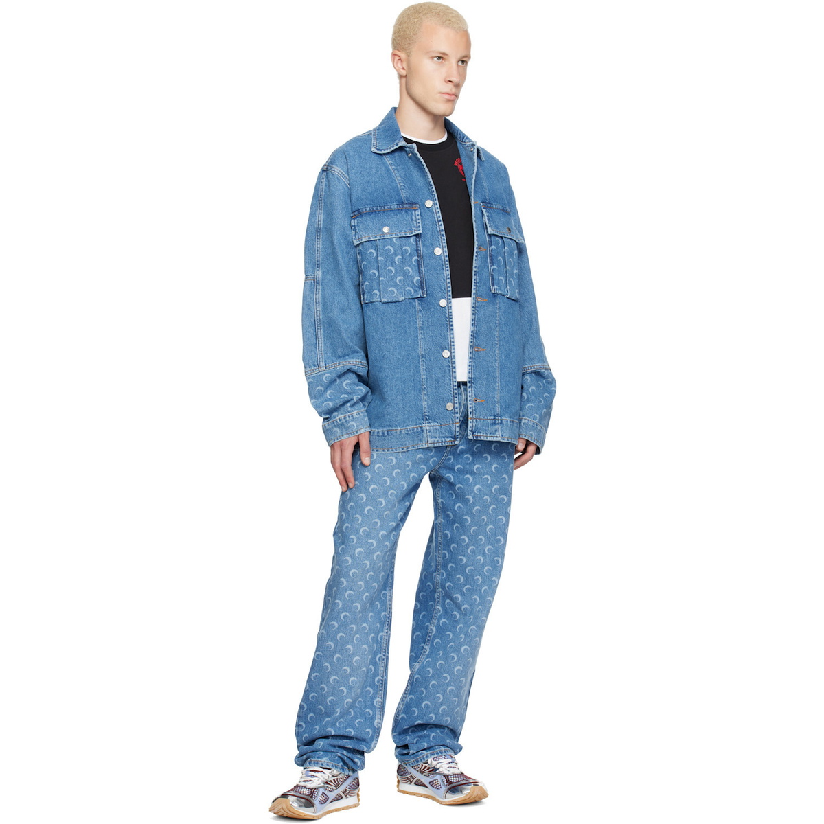 Marine Serre Blue Moon Laser Wash Denim Straight Jeans