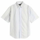BEAMS Men's Oxford Button Down Half Sleeve Shirt in Blue Multi Stripe