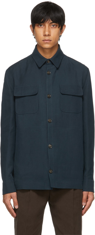 Photo: Loro Piana Blue Linen & Silk Overshirt Jacket