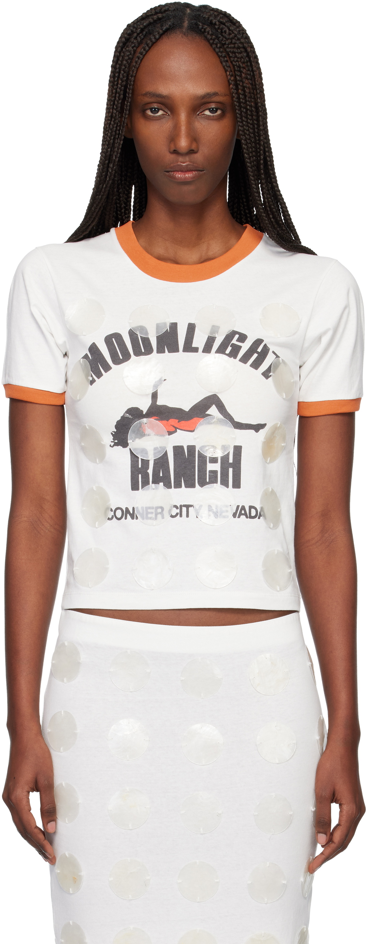 Conner Ives White Mother of Pearl Paillette Ringer T- shirt