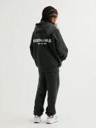 Fear of God Essentials Kids - Logo-Flocked Cotton-Blend Jersey Hoodie - Black