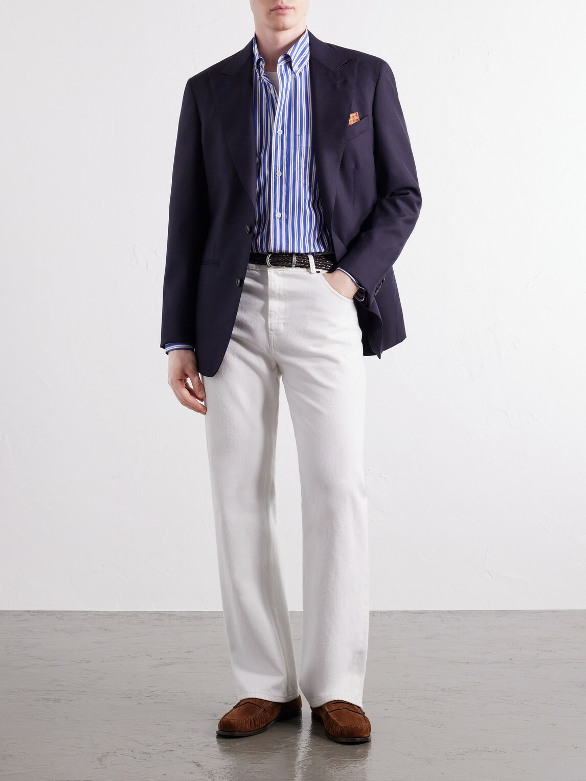 Paul Smith - Button-Down Collar Striped Cotton-Chambray Shirt - Blue