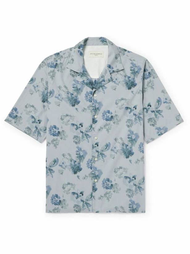 Photo: Officine Générale - Eren Camp-Collar Floral-Print Cotton-Poplin Shirt - Blue