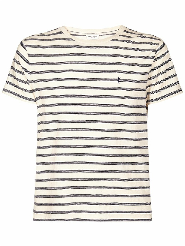 Photo: SAINT LAURENT - Striped Monogram Cotton Jersey T-shirt