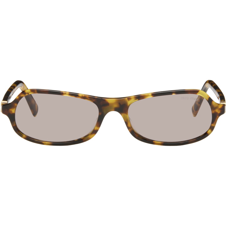 Photo: Miu Miu Eyewear Brown Tortoiseshell Rectangular Sunglasses