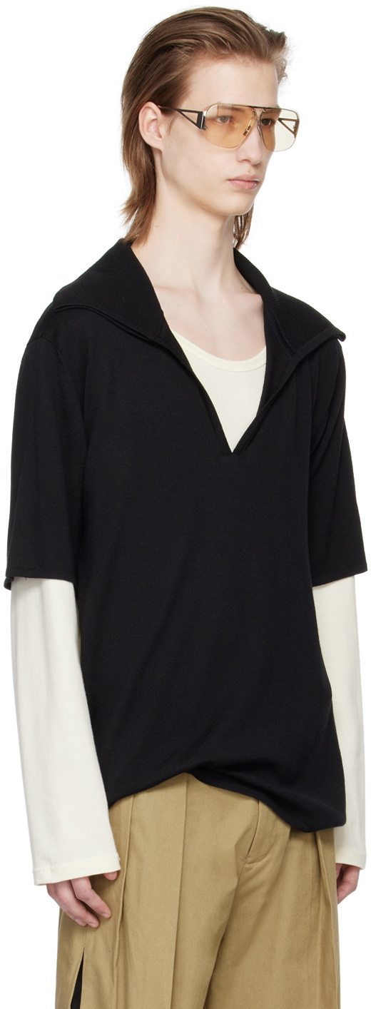 T/SEHNE Black Open-Seam Polo