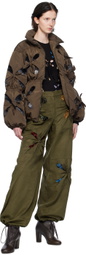 J.Kim Khaki Paneled Faux-Suede Cargo Pants