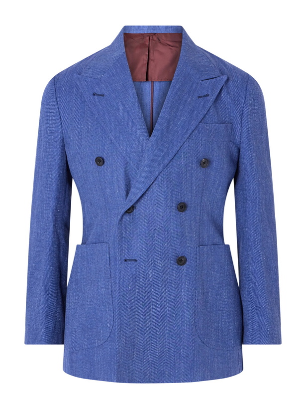 Photo: Rubinacci - Double-Breasted Linen and Wool-Blend Suit Jacket - Blue