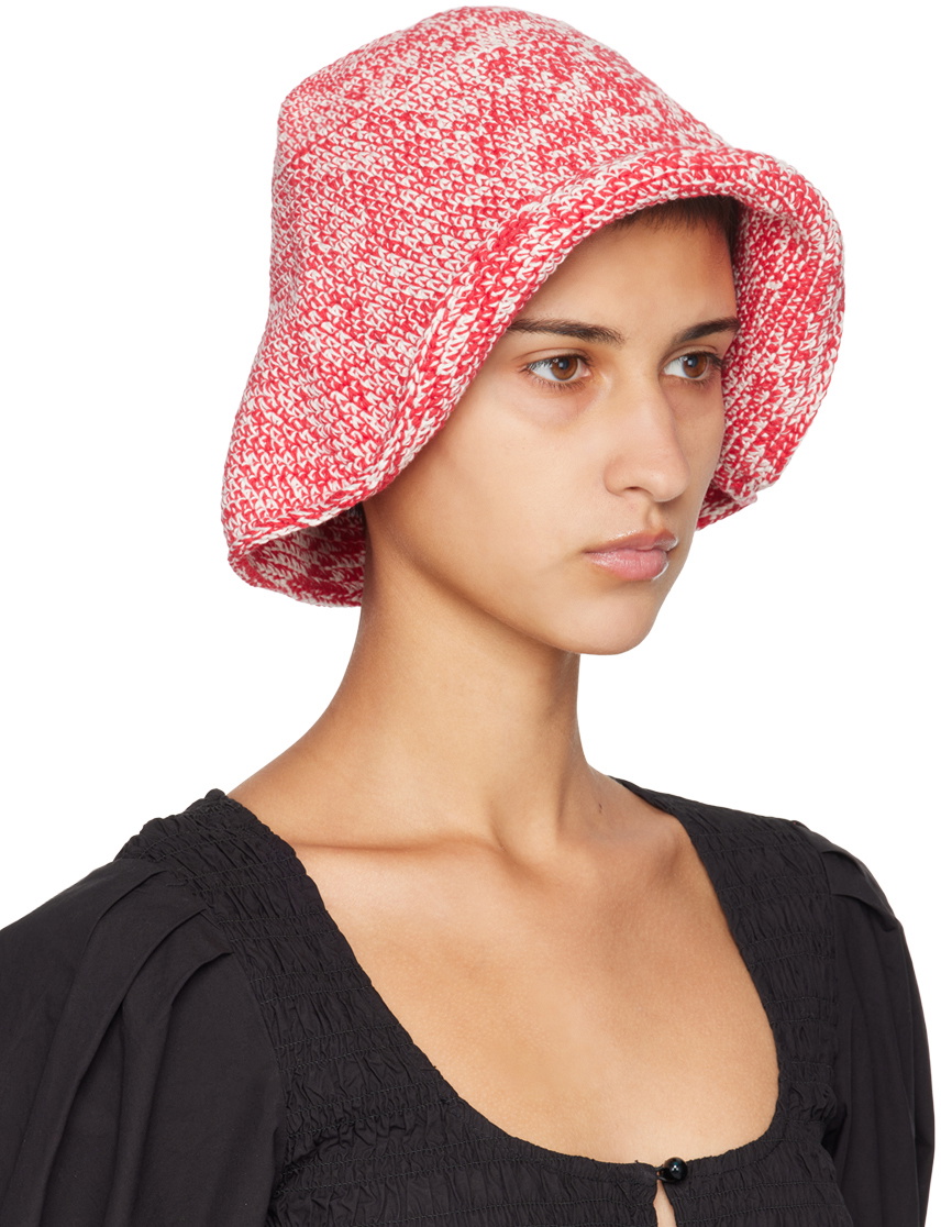 GANNI Red & White Crochet Bucket Hat GANNI