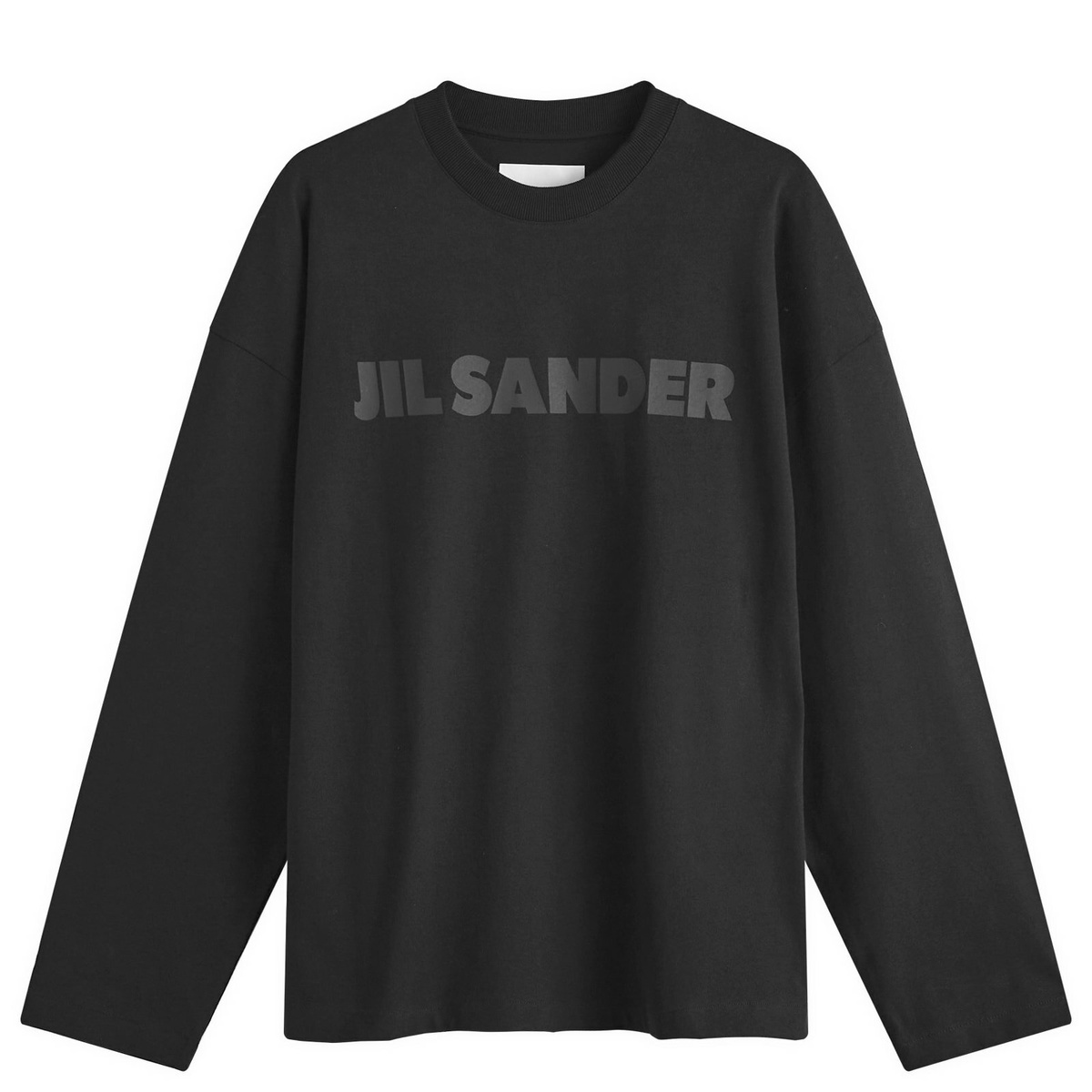 Jil Sander Men's Long Sleeve Tonal Logo T-Shirt in Black Jil