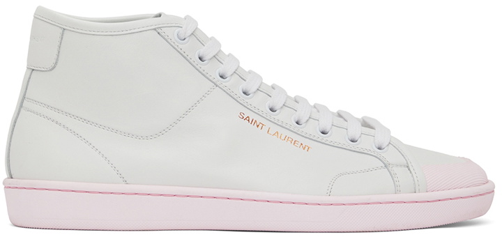 Photo: Saint Laurent White & Pink Court Classic SL/39 Sneakers