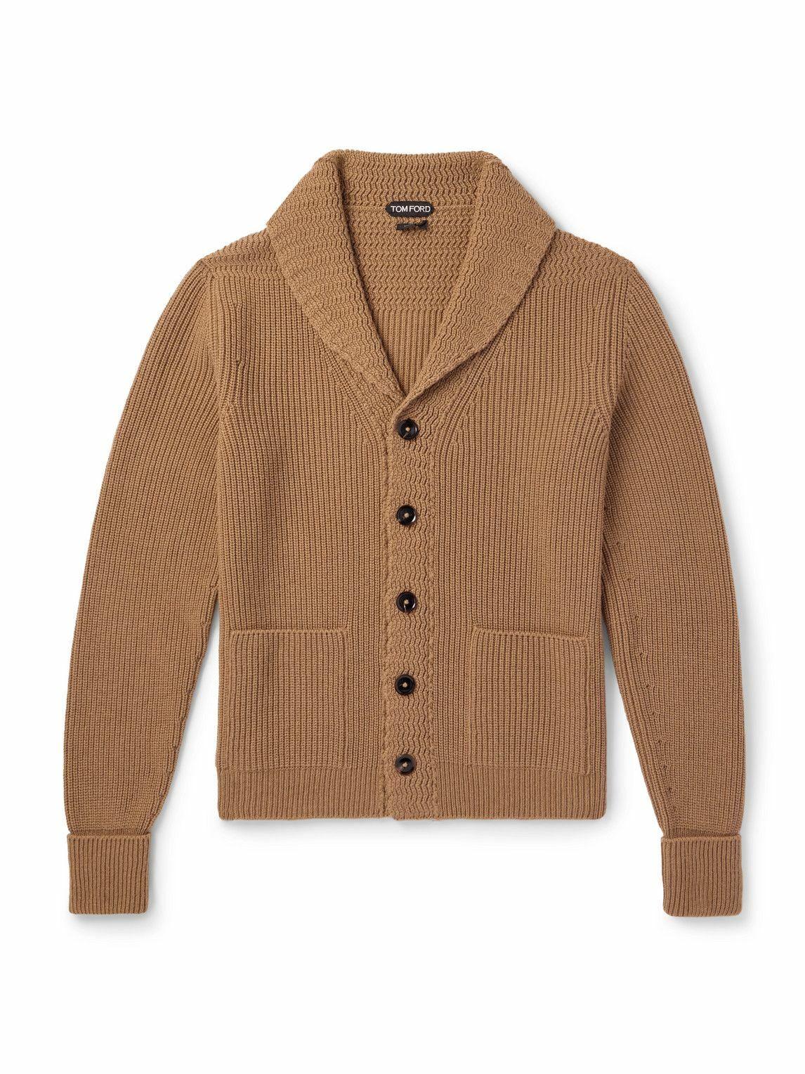 TOM FORD - Slim-Fit Shawl-Collar Ribbed Cashmere Cardigan - Brown