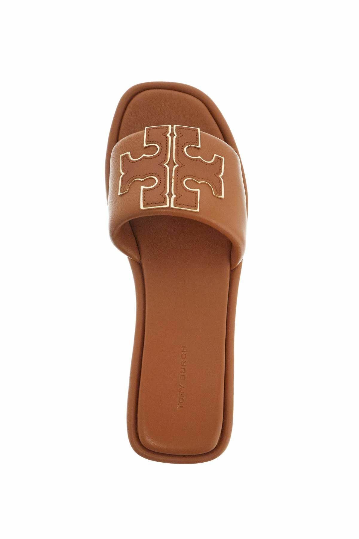 TORY BURCH double t leather slides Brown Tory Burch