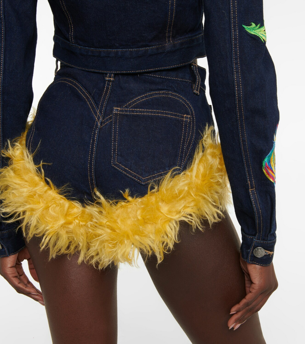 Area - Mohair fur-trimmed embroidered shorts AREA