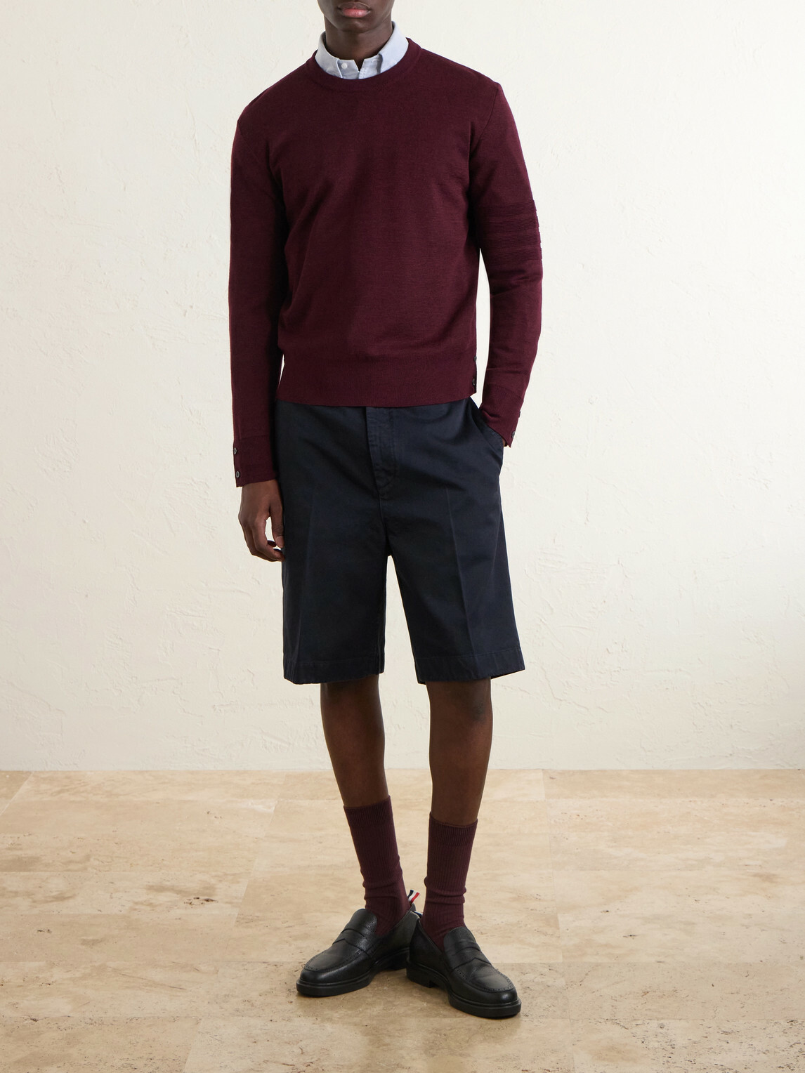 Thom Browne - Milano Stitch Wool, Linen and Cotton-Blend Sweater - Burgundy