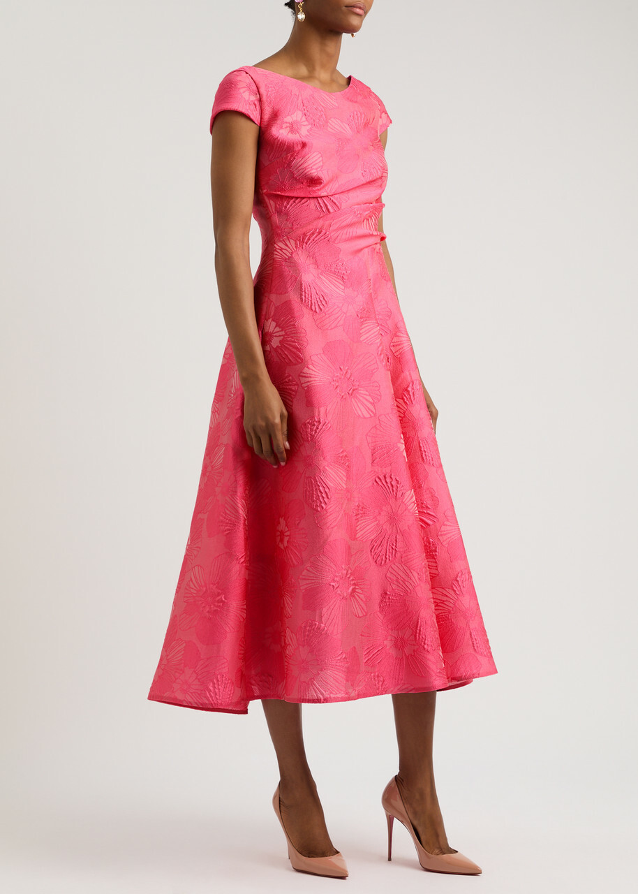 Talbot Runhof Floral-jacquard Midi Dress Pink