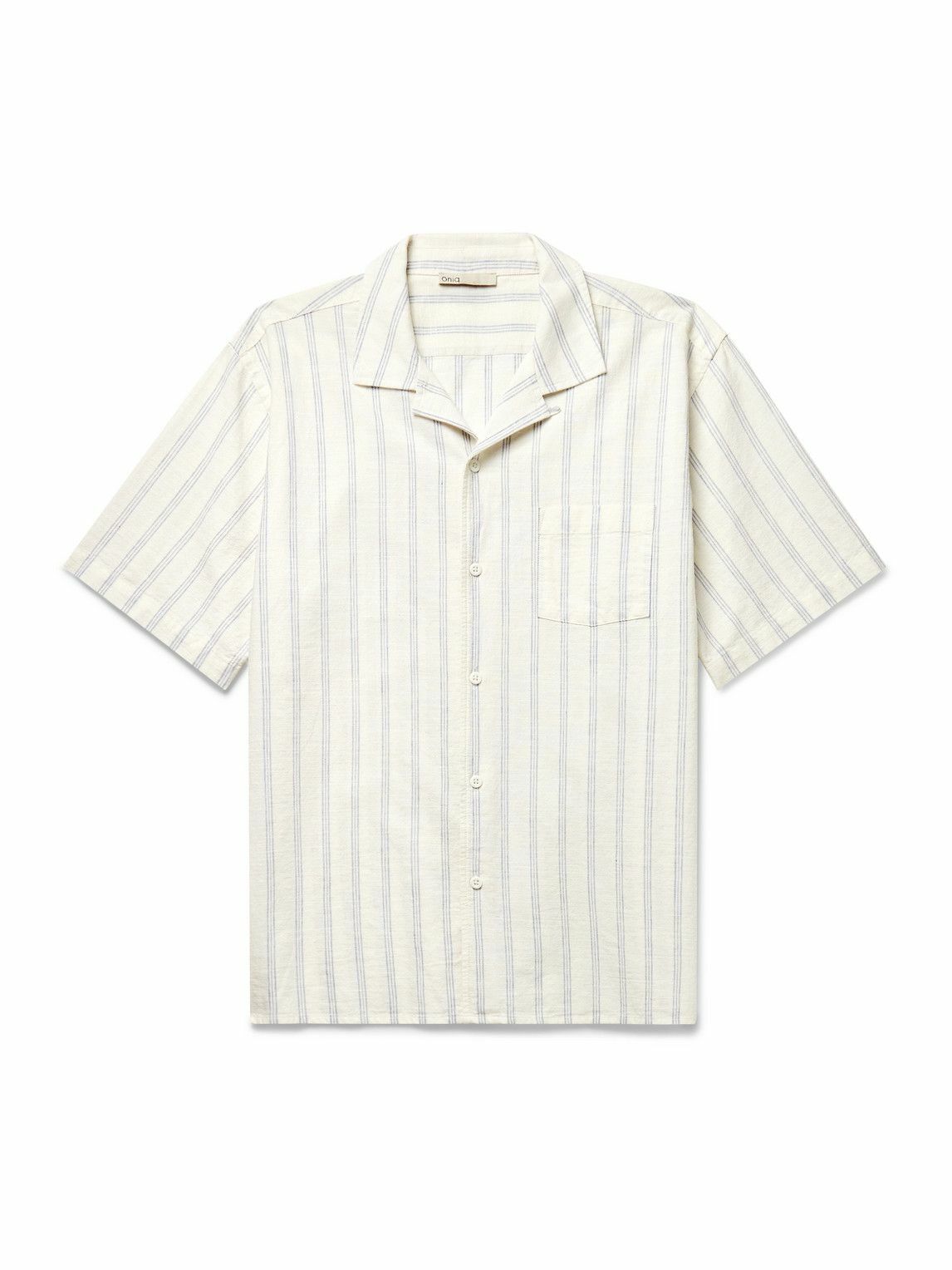 Onia - Vacation Convertible-Collar Striped Cotton and Linen-Blend Shirt - White