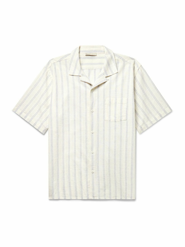 Photo: Onia - Vacation Convertible-Collar Striped Cotton and Linen-Blend Shirt - White