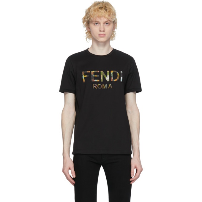 Photo: Fendi Black Multicolor Logo T-Shirt