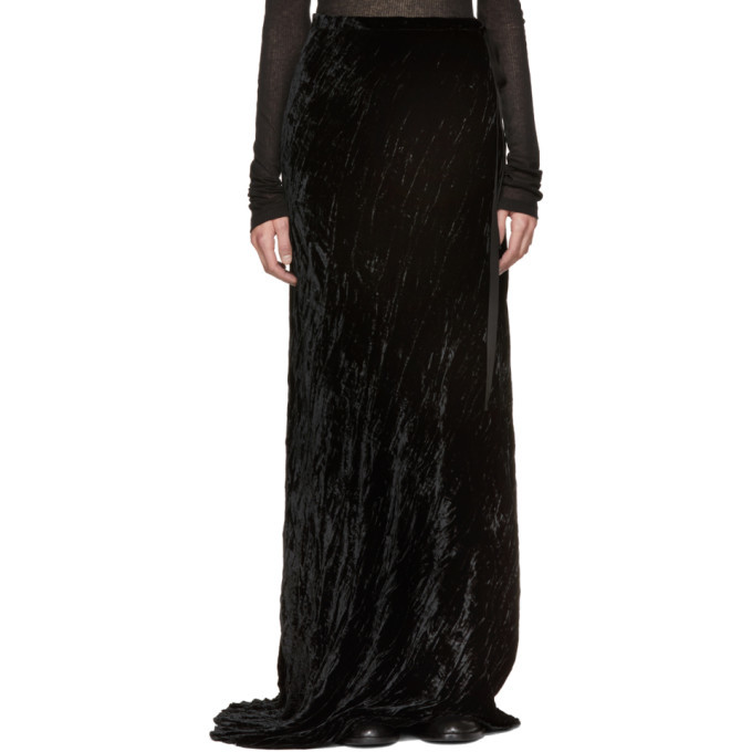 Ann Demeulemeester Black Long Velvet Side Tie Skirt Ann Demeulemeester