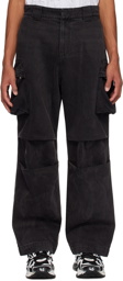 We11done Black Washed Loose Fit Denim Cargo Pants