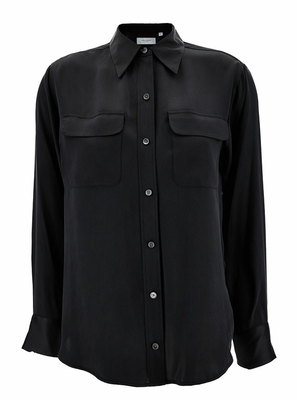 Photo: Equipment signature Black Shirt With Two Patch Pockets In Silk Woman